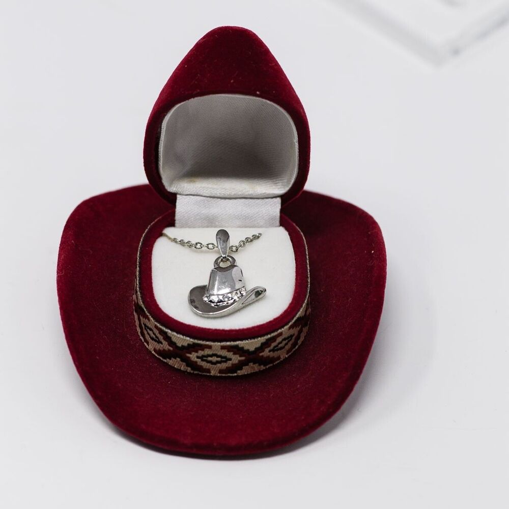 Western Cowboy Hat Necklace Red Cowboy Hat shaped Gift Box